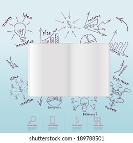 Vector illustration template design book with drawing charts and graphs success business strategy plan concept idea