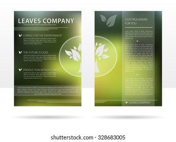 Vector illustration. Template design two pages advertising flyer for the company on blurred background