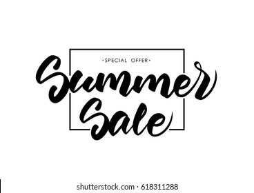 Vector illustration. Template for discount with hand lettering of Summer Sale. Special offer.