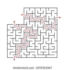 Vector illustration. Template for an educational logical game labyrinth for children with a solution. Find the right path