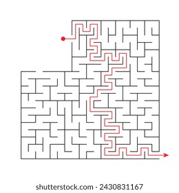 Vector illustration. Template for an educational logical game labyrinth for children with a solution. Find the right path