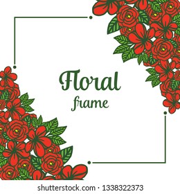 Vector illustration template for elegan red floral frame hand drawn