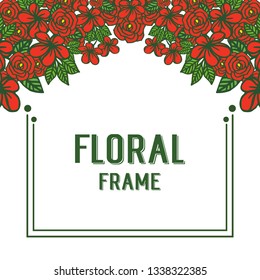 Vector illustration template for elegan red floral frame hand drawn