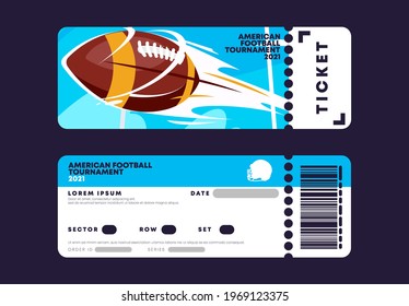 Vector Illustration Of A Template For An Entrance Ticket To A Football Stadium, A Ticket To A Game Of American Football, A Game Ball In American Football