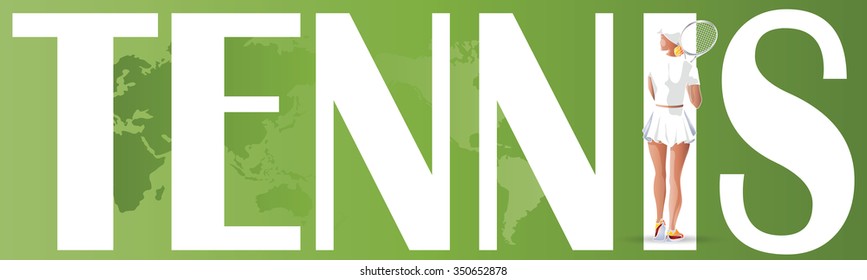 Vector Illustration. Template flyers. Beautiful girl playing tennis.
