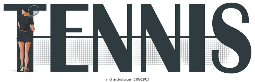 Vector Illustration. Template flyers. Beautiful girl playing tennis.