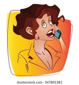 Vector Illustration. Template flyers. Funny girl talking on the phone.