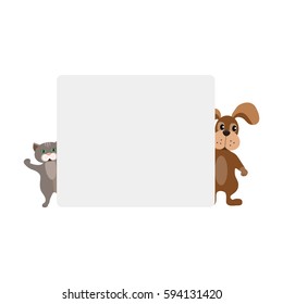Vector illustration of template with funny dog and cat