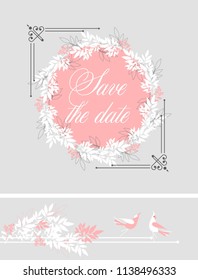 vector illustration template greeting card invitation for wedding decorated with eucalyptus leaves