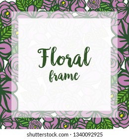 Vector illustration template of greeting card with deep purple floral frame hand drawn