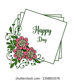 Vector illustration template happy day with red floral frame