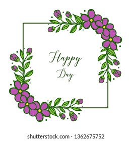 Vector illustration template happy day with purple flower frame