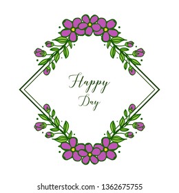 Vector illustration template happy day with purple flower frame
