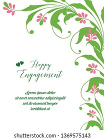 Vector illustration template of happy engagement with leaf flower frame hand drawn