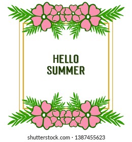 Vector illustration template hello summer with style of pink wreath frame
