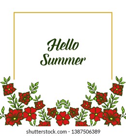 Vector illustration template hello summer for red floral frame isolated on white backdrop