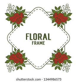 Vector illustration template or invitation card with crowd red floral frame hand drawn