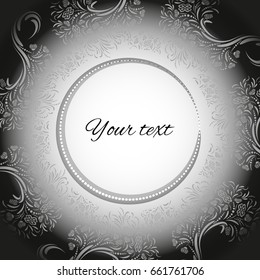 Vector illustration. Template for invitations, greeting cards on the background with branches, leaves and flowers in black and white.