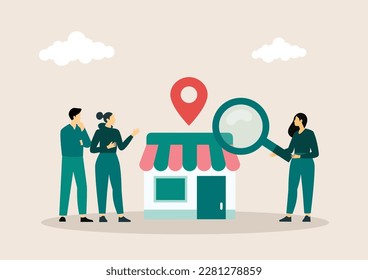 Vector illustration template for landing page, web banner, advertising. We are working again after coronavirus lockdown. Man open a shop, store, small business.