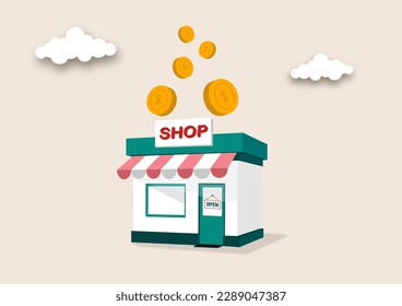 Plantilla de ilustración vectorial para página de inicio, banner web, publicidad. Estamos trabajando de nuevo después del bloqueo del coronavirus. Un hombre abre una tienda, una tienda, un pequeño negocio.