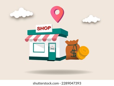 Vector illustration template for landing page, web banner, advertising. We are working again after coronavirus lockdown. Man open a shop, store, small business.