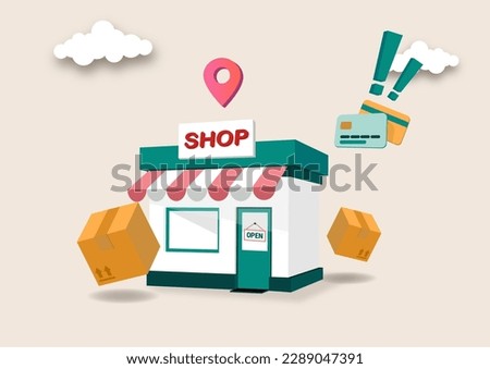 Vector illustration template for landing page, web banner, advertising. We are working again after coronavirus lockdown. Man open a shop, store, small business.