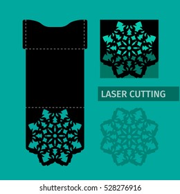 Vector illustration. Template for laser cutting. Envelope for wedding and other invitations.Snowflake pattern for use in the graphic design.

