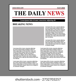 Plantilla de Ilustración vectorial para la maquetación de un tabloide diario de negocios o revista con texto y Imágenes.