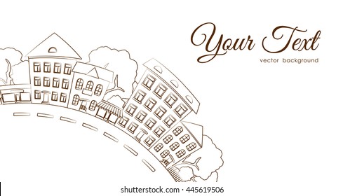 Vector illustration: Template layout with Flat street . Line design. City, town