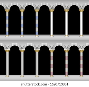 Vector illustration template marble columns four variants of appearance and color