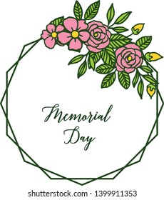 Vector illustration template of memorial day with ornate of pink rose flower frame hand drawn