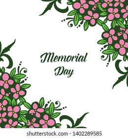 Vector illustration template of memorial day for ornate pink flower frame
