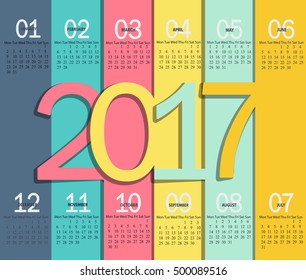  Vector illustration template of  modern color 2017 calendar.