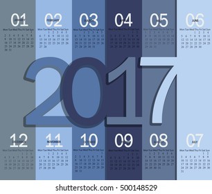  Vector illustration template of  modern denim color 2017 calendar.