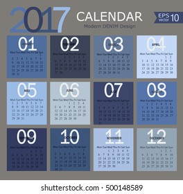  Vector illustration template of  modern denim color 2017 calendar.