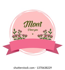 Vector illustration template mom for texture of rose pink wreath frame hand drawn