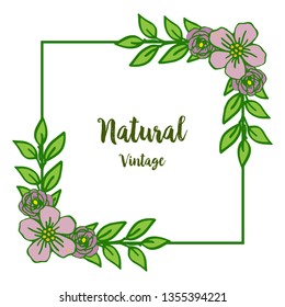 Vector illustration template natural vintage with beauty green leafy flower frame hand drawn