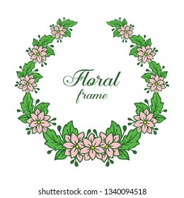 Vector illustration template with pink floral frame on white backdrop hand drawn