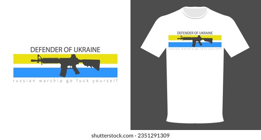 Ilustración vectorial de una plantilla para imprimir en una camiseta con la inscripción "buque de guerra ruso", vete a la mierda. Pegatina, calvo, foto patriótica ucraniana