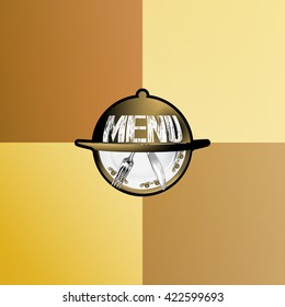 Vector illustration template restaurant menu cover with a dish for a meal with a plate and a knife.