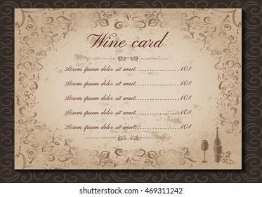 Vector illustration, template of restaurant menu, design of vintage wine card