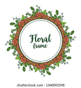Vector illustration template with rose orange floral frame hand drawn