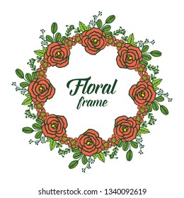 Vector illustration template with rose orange floral frame hand drawn