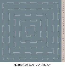 Vector illustration of template set of five sizes of square foam puzzle pieces on blue background.