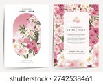 Vector Illustration Template Set of Plum blossoms in full bloom on branches under a bright full moon