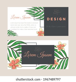 Vector illustration template set for a postcard, business card, or advertising banner. Space for the text. Stock illustration. A collection of banners with tropical plants for a wedding or event.