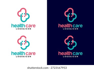 Vector illustration template. Simple and minimalist medical logo icon. Love logo with medical cross sign for healthcare logo design.