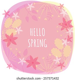 Vector illustration with template text hello spring. Creative design for wedding invitations, greeting cards, spring sales advertisement