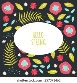 Vector illustration with template text hello spring. Creative design for wedding invitations, greeting cards, spring sales advertisement
