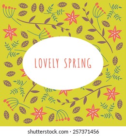 Vector illustration with template text lovely spring. Creative design for wedding invitations, greeting cards, spring sales advertisement